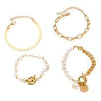 Yousheng 1 Set Bracelet Necklace OT Buckle Cuban Chains Imitation Pearls Adjustable Length Necklace Stacking Jewelry Gift B