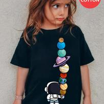 Fashion 100% Cotton Girls' Cartoon Astronaut Print T-Shirt 100cm juoda