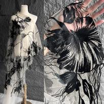 50x145cm gėlėtas siuvinėtas nėrinių audinys su didelėmis gėlėmis ant tiulio Cheongsam vestuvinei suknelei siūti 50x145cm juoda