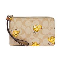COACH clutch bag Corner Zip 16 Animal Badge Series Chick Print Top Zipper Opening and Closing Dual Card Slots Artificial Leather Card Holder Wallet ruda