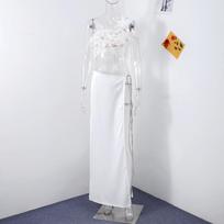 Sexy 3D Flower Vest Skirt Sets Women Slim Sequin Lace Up Crop Tops Split Long Skirts 2026 Spring Summer Lady Vacation Outfits S balta