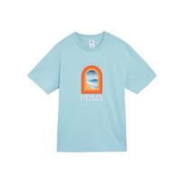 PUMA Apres Court Short Sleeve Tee With Alphanumeric Print, Comfortable And Breathable Casual Unisex Tops Light-Water-Green 628235-22 M