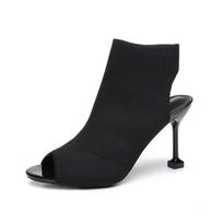 Vasaros naujos mados ir patogūs kvėpuojantys „stiletto“ megzti aukštakulniai sandalai 40 juoda