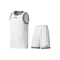 Li Ning Basketball Series Sleeveless Vest And Mid-Waist Elastic Shorts Casual Sports Set Men sets Standard-White Black AATU047-2 S