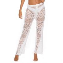 Women Summer Sexy Mesh Sheer Pants Ladies High Waist Lace Solid See Through Beach Cover Up Trousers XL balta