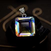 67 Ct Natural Mystic Topaz Pendant 925 Sterling Silver Square Cut Certified 35.9 mm Approx įvairiaspalvis