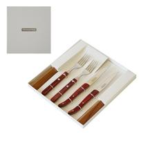 Tramontina Polywood EU Steak Knife Long Fork Set of with 2 Cutlery Wooden Dishwasher Made in TRAMONTINA [Gift Box] & 4, Red, Rests, Handle, Safe, raudona