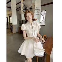 Summer Style National Wind Qipao Dress - Short-Sleeved, Waist-Cinched, Fluffy Skirt for Women L balta