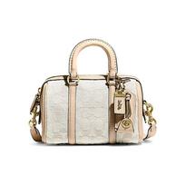 COACH Ruby 18 zipper closure classic logo jacquard fabric with cow leather Boston bag hand-held shoulder crossbody bag small women's pink rožinė