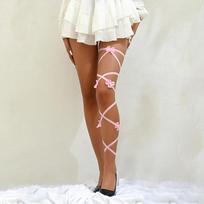 Women Pink Bow Leg Ring Hollow Body Harness  Garter Belt Wedding Bride Sexy Harness Bandage Body Cage Cross Belt rožinė