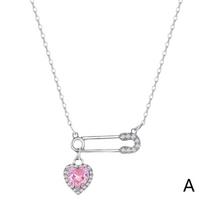 Safety Pin Clip Love Pendant Necklace for Women Hollow Tassel Collarbone Chain Choker Adjustable Length Anti-Tarnish Lightweight white