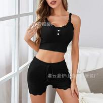 Sexy lace pit strip vest, trousers, pajamas, loungewear, slim fit suit, autumn and winter women S