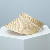 French Rhinestone Pearl Chain Straw Hat for Women Fine Weave Raffia Open Top Summer Sun Protection Cap 54-58cm
