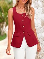 2026 Women's Sleeveless Square Neck Business Vest - European & American Elegant Casual Base Layer Outfit XL raudona