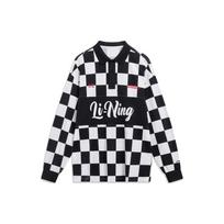 Li-Ning Skateboard Series Logo Embroidered Checkered Print Loose Long Sleeve Polo Shirt Men Tops Black APLT013-1 L white