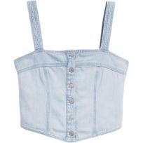 Levis Simple Solid Color Slim Fit Square Neck Vest With Decorative Buttons Women Tops Blue A7614-0000 M