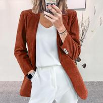 Corduroy Oversized Blazer Jacket Women Loose Office Lady Business Style Suit Blazer Coat 2022 Korean Chic Solid Outwear S plytų raudona spalva