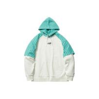 Li Ning Skateboard Series Fake Two-Piece Striped Splicing Pullover Hoodie Men hoodies Champagne-White Ice-Porcelain-Green AWDR119-3 M blue