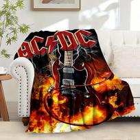 1pc Guitar,Fire,ACDC Printed Flannel Blanket, Super Soft Plush Bed Cover, Four Seasons Quilt for Sofa, Bed, Office,22 80cm x 120cm