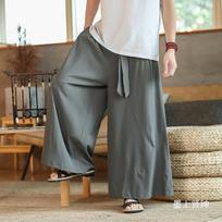 Spring Summer Men Japan Samurai Thai Wide Leg Pants Chinese Urban Streetwear Loose Pants Male Black Long Bottoms Trousers S pilka
