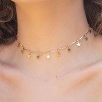 Womens Gold Color Star Pendant Choker Necklace 1pcs auksas