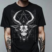 Goat Skull Cotton TShirt Men Gothic Biker Streetwear Punk Rock Style S