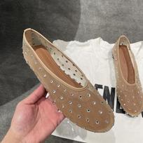 Crystal Women Ballet Flats Mesh Dance Flat Shoes Casual Driving Walking Loafers Espadrilles Ladies Slip-on Lazy Shoes 35 abrikosas