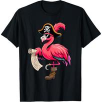 Pirate Pink Flamingo Funny Halloween Party Costume Men Women T-Shirt(1) S juoda