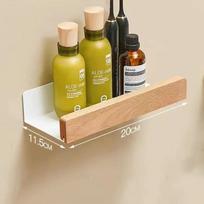 Simple Solid Wood Water Proof Bathroom Shelf for Washbasin Cosmetics Non Perforated Livingroom Wall Mounted Home Decorative Rack