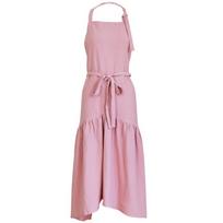 Cotton Linen Apron Pinafore Dress Adjustable Casual Apron Serving Apron Women Kitchen Apron for Baking Cooking Gardening rožinė