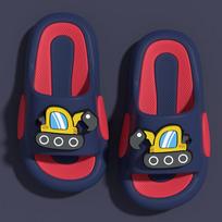 EVA Excavator children's slippers for boys, summer indoor and outdoor thick-soled cartoon non-slip baby beach outdoor trendy shoes 24-25 tamsiai mėlyna spalva