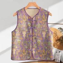 National Style Spring and Autumn Vest Fashion All-match Retro Disc Buckle New Chinese Style Blouse Jacquard Round Neck Waistcoat Women 3XL( 45-55kg )