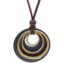Leather Cord Chain Multilayer Wooden Pendant Necklaces for Women Men Vintage Jewelry Boho Long Sweater Necklace Jewelry Gifts juoda