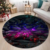 Luminous Geometric Round Area Rug with Neon Light and 3D Polygon Patterns Soft Non Slip Floor Carpet for Gaming Room Living Room 80cm x 80cm