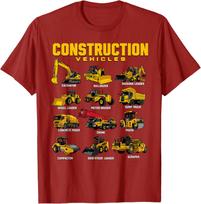 Construction Vehicles Graphic Tee Excavator Bulldozer Dump Truck Short Sleeve Casual Cotton T-Shirt S