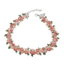 Boho Embroidered Floral Choker Retro Pink Flower Choker Adjustable Vintage Lace Collar Choker for Women Girls rožinė