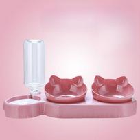 CatBowl Double Bowl Protect Cervical Vertebra Automatic Drinking Water Anti-Tip Food Bowl Dog Bowl Teddy Dog Bowl Rice Bowl Cat Dog Supplies rožinė