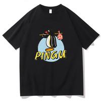 Pingu Klasikiniai Natūralūs Marškinėliai Moterims Vyrams Apvalia Kakla Pingvino Marškinėliai Harajuku Drabužiai Klasikiniai Patogūs Y2K Drabužiai XS juoda