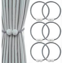 6 Pack Magnetic Curtain TieBacks, Curtain Clip Cord Buckle, Curtain Drape Holdbacks for Home Office Window, Decorative Weave Rope Holder, Grey