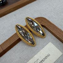 Vintage French Hong Kong Style Baroque High-End Sense Inlaid Gray Diamond Horse Eye Stud Earrings Copper Plated Real Gold Trend Court Style Earrings