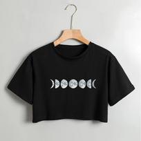 Celestial Moon Print Crop Top T-shirt - Stylish Crew Neck Short Sleeve Perfect for Spring & Summer - Lightweight Fashion 2XL juoda