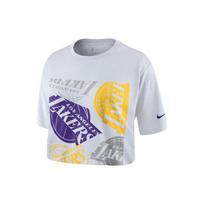 Nike „Los Angeles Lakers Micro Logo“ trumpomis rankovėmis marškinėliai, moteriški viršutiniai drabužiai, balti CK7692-100 XL