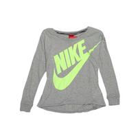Nike Swoosh Boat Neck Fluorescent Print Large Logo Long Sleeve T-Shirt Women T-Shirts Gray 545464-064 S