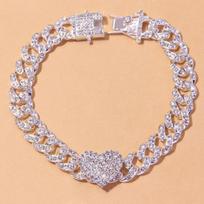 Rhinestone Heart Cuban Anklet Bracelet for Women Heart-shape Iced Out Leg Ankle Chain  Foot Jewelry