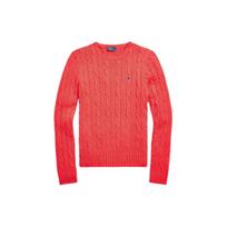 Polo Ralph Lauren SS24 Solid Slim Fit Cable Knit Crew Neck Long Sleeve Sweater Women sweater Bright-Hibiscus WMPOSWENC020890-600 S red