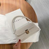 Women Solid Color Stone Pattern Satchel Underarm Bag Leisure PU Carabiner Square Shape Shoulder Bags AVE One Size balta