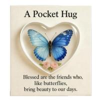 Butterfly Pocket Hug Card Acrylic Gift Transparent Portable Keepsake Symbol of Love Encouragement Inspirational Gift Card mėlyna