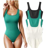 2025 Women’s Summer U-neck Sleeveless Vest Bodysuit Medium (M) žalia