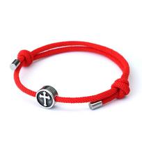 Vintage Mens Bracelet Rope Stainless Steel Viking Cross Braslet Sliding Adjustable 3mm Marine String Braclet Accessories Hombre raudona