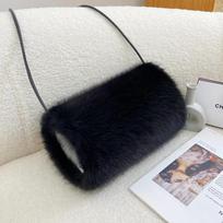 Winter Plush Faux Fur Hand Warmer Gloves - Thick Fox Fur Warm Cushion Sleeve juoda